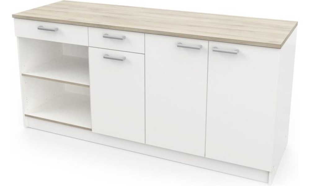 Nice - Keukenkast - onderkast Cooking 180cm in witte melamine met eiken blad