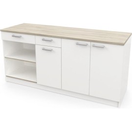 Nice - Keukenkast - onderkast Cooking 180cm in witte melamine met eiken blad