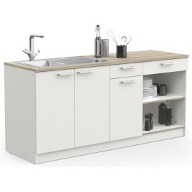 Nice - Keukenkast - onderkast Cooking 180cm in witte melamine met eiken blad