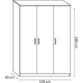 Opbergkast / kledingkast 120cm met 3 deuren en 4 legplanken - wit